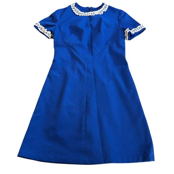 Vintage 60s A-Line Midi Dress Size Small Lace Trim Mod Secretary Career Nautical - Picture 1 of 5